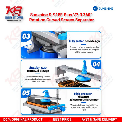 Sunshine S-918F Plus V2.0 360° Rotation Curved Screen Separator – 5-in-1