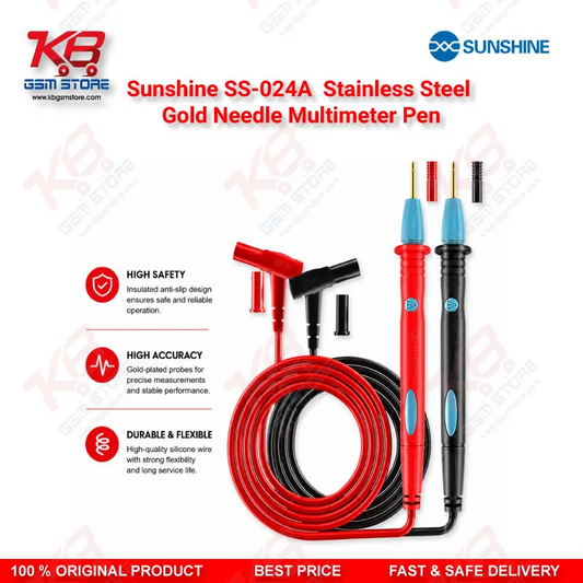 Sunshine SS-024A Stainless Steel Gold Needle Multimeter Test Lead Pen – 1000V 20A Precision Probe