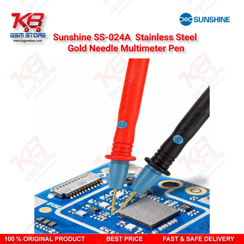 Sunshine SS-024A Stainless Steel Gold Needle Multimeter Test Lead Pen – 1000V 20A Precision Probe