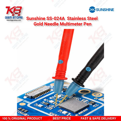 Sunshine SS-024A Stainless Steel Gold Needle Multimeter Test Lead Pen – 1000V 20A Precision Probe