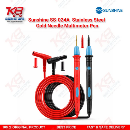 Sunshine SS-024A Stainless Steel Gold Needle Multimeter Test Lead Pen – 1000V 20A Precision Probe