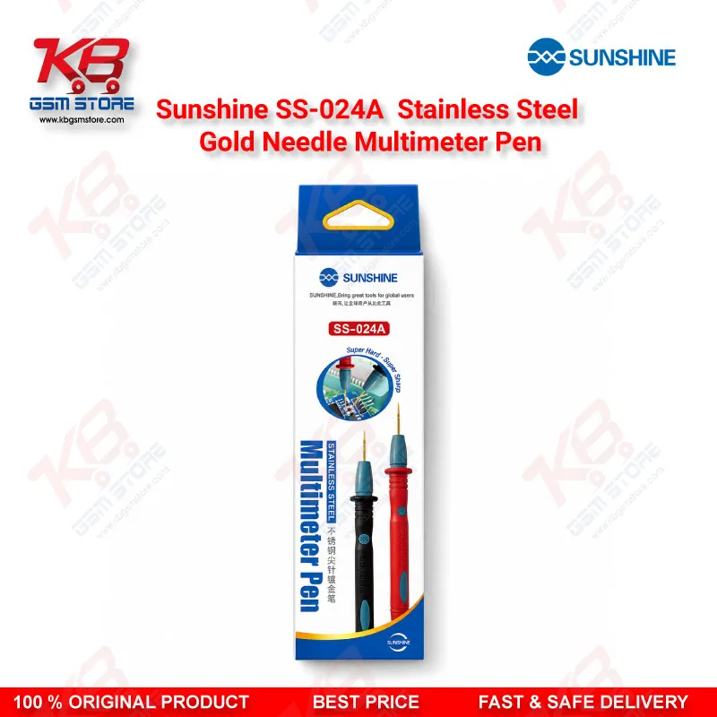 Sunshine SS-024A Stainless Steel Gold Needle Multimeter Test Lead Pen – 1000V 20A Precision Probe