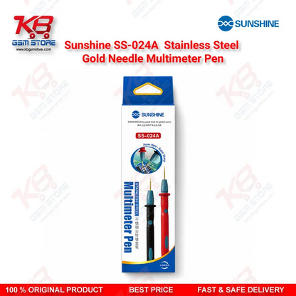 Sunshine SS-024A Stainless Steel Gold Needle Multimeter Test Lead Pen – 1000V 20A Precision Probe
