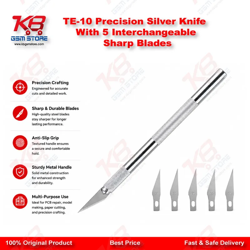 TE-10 Precision Silver Knife With 5 Interchangeable Sharp Blades