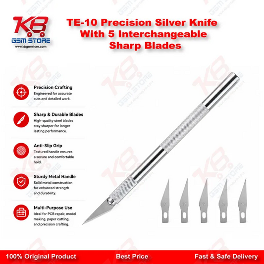 TE-10 Precision Silver Knife With 5 Interchangeable Sharp Blades