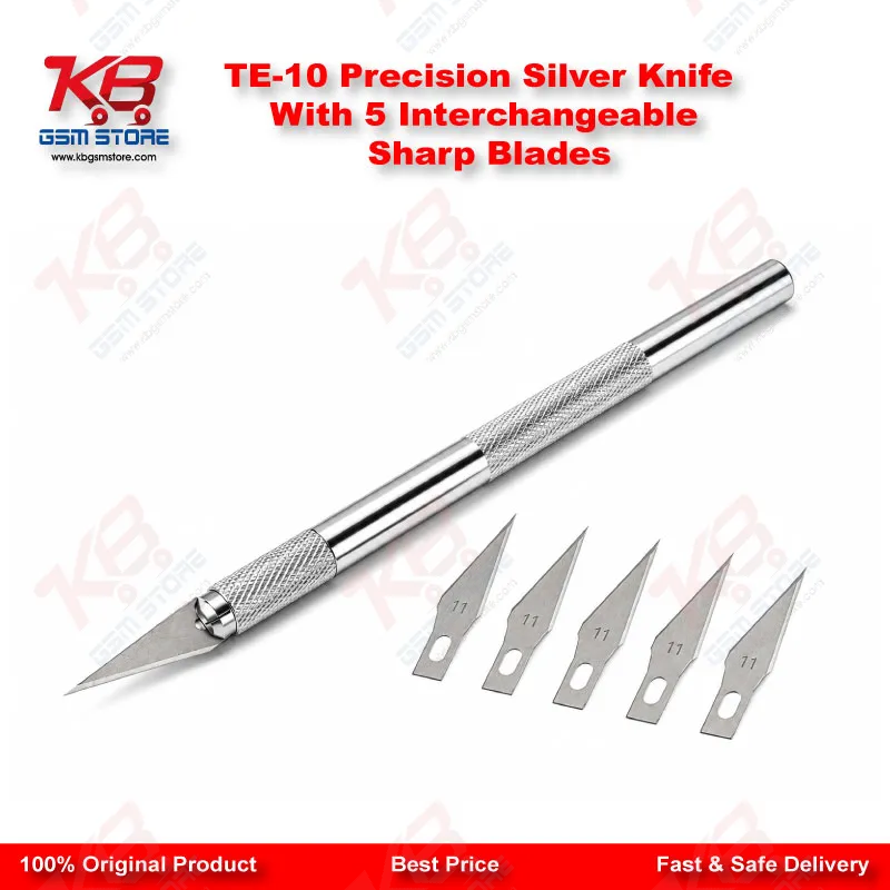 TE-10 Precision Silver Knife With 5 Interchangeable Sharp Blades