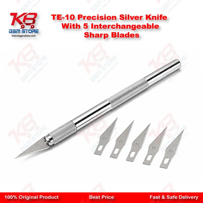 TE-10 Precision Silver Knife With 5 Interchangeable Sharp Blades