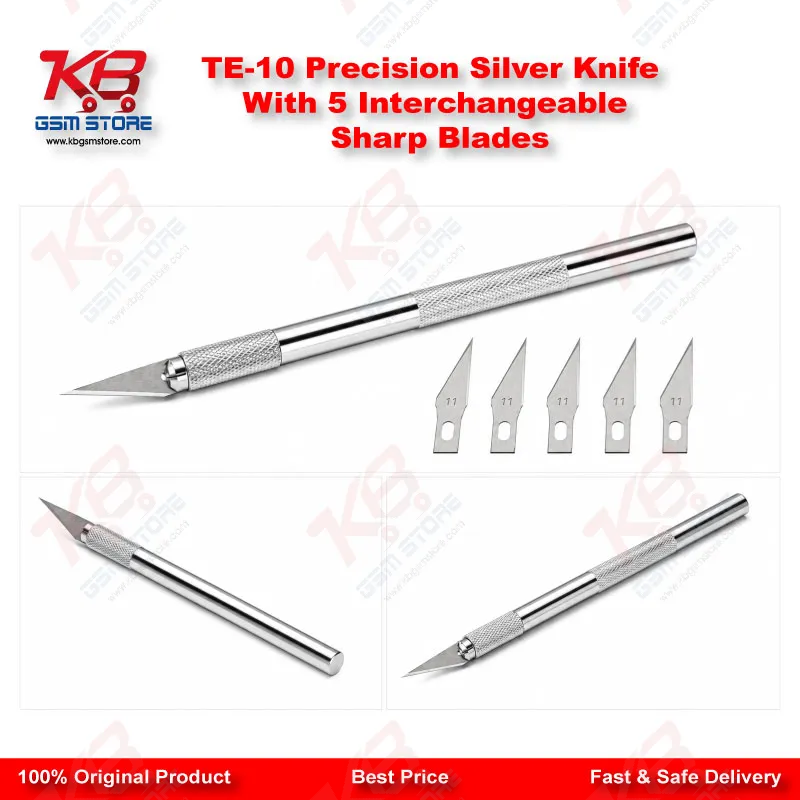 TE-10 Precision Silver Knife With 5 Interchangeable Sharp Blades