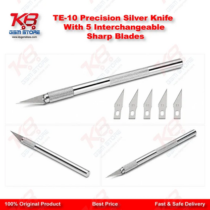 TE-10 Precision Silver Knife With 5 Interchangeable Sharp Blades