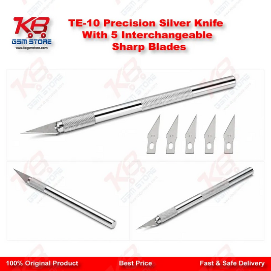 TE-10 Precision Silver Knife With 5 Interchangeable Sharp Blades