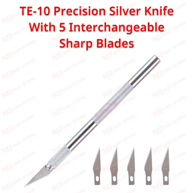 TE-10 Precision Silver Knife With 5 Interchangeable Sharp Blades