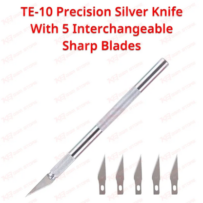TE-10 Precision Silver Knife With 5 Interchangeable Sharp Blades