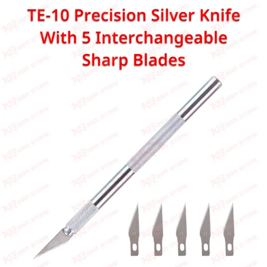 TE-10 Precision Silver Knife With 5 Interchangeable Sharp Blades