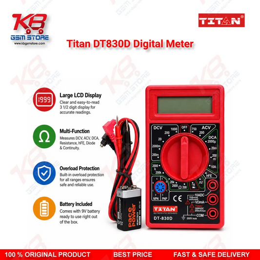 Titan DT830D Digital Multimeter – AC/DC Voltage, Current & Resistance Tester