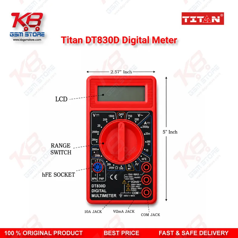 Titan DT830D Digital Multimeter – AC/DC Voltage, Current & Resistance Tester