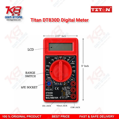 Titan DT830D Digital Multimeter – AC/DC Voltage, Current & Resistance Tester