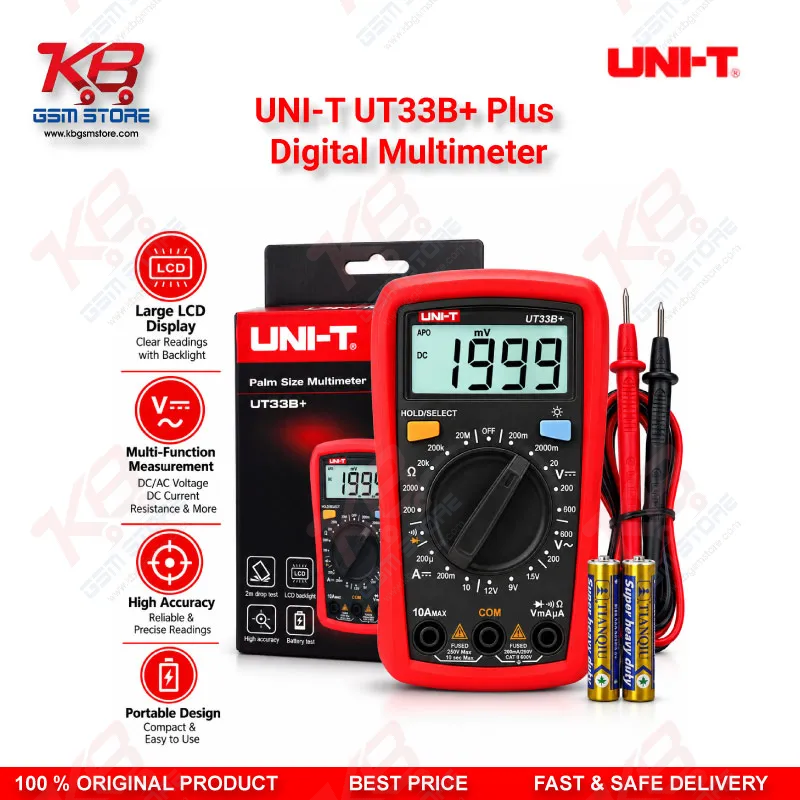 UNI-T UT33B+ Plus Digital Multimeter – Palm Size CAT II 600V Multimeter for Mobile Repair Technicians