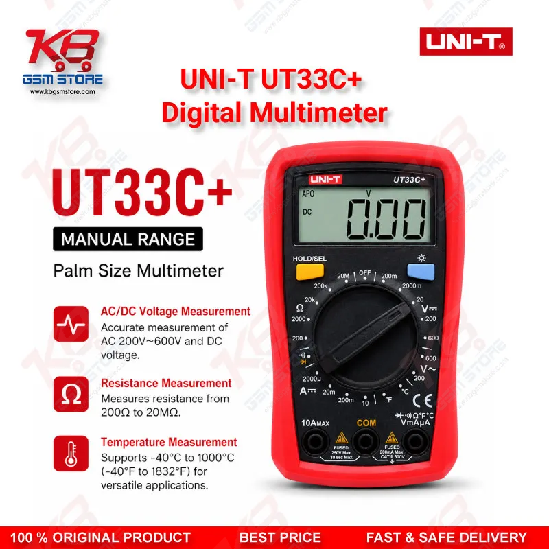 UNI-T UT33C+ Digital Multimeter – Palm Size DMM with Temperature Measurement