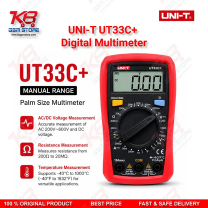 UNI-T UT33C+ Digital Multimeter – Palm Size DMM with Temperature Measurement