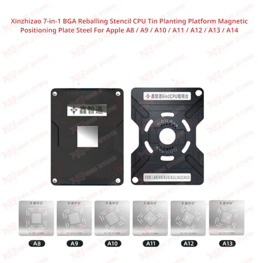 Xinzhizao 7-in-1 BGA Reballing Stencil CPU Tin Planting Platform Magnetic Positioning Plate Steel For Apple A8 / A9 / A10 / A11 / A12 / A13 / A14