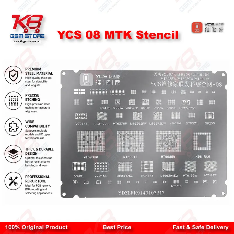 YCS 08 MTK Stencil – Dimensity 9200/9300/9400 BGA Reballing Plate