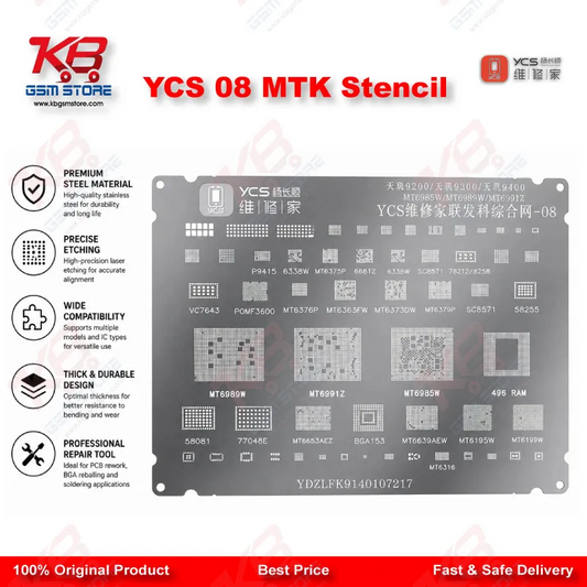 YCS 08 MTK Stencil – Dimensity 9200/9300/9400 BGA Reballing Plate
