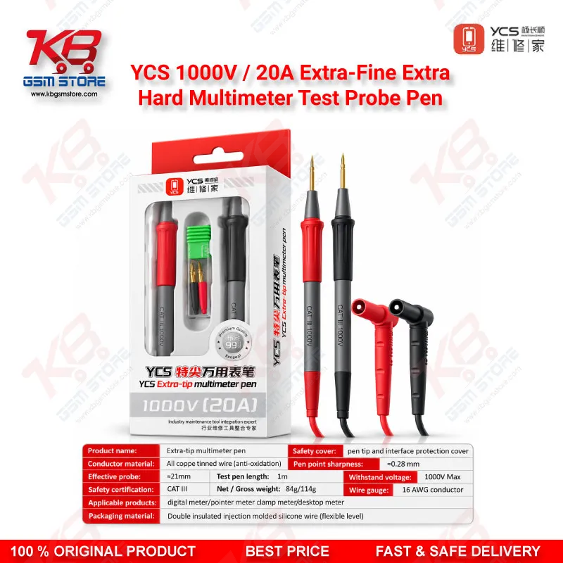 YCS 1000V / 20A Extra-Fine Extra-Hard Multimeter Test Probe Pen