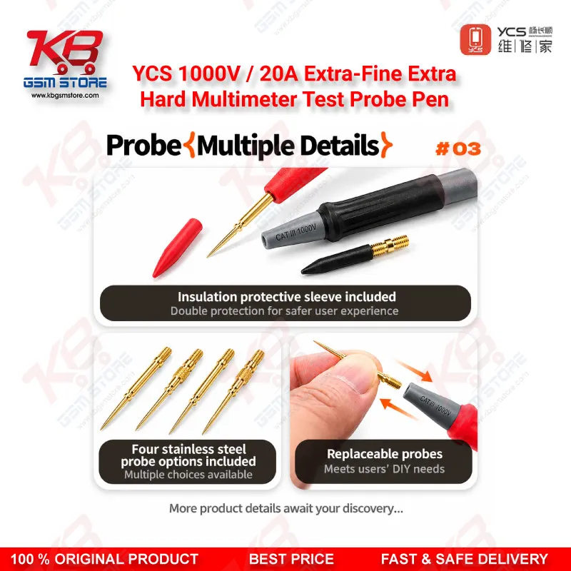YCS 1000V / 20A Extra-Fine Extra-Hard Multimeter Test Probe Pen