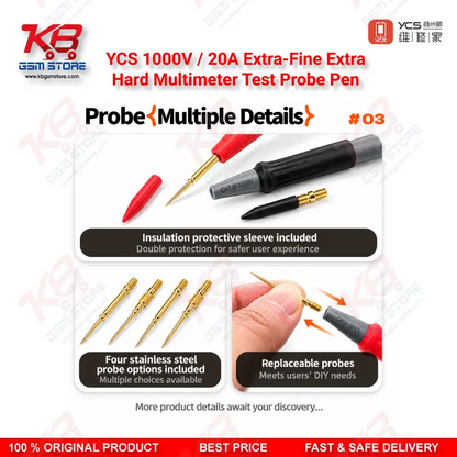 YCS 1000V / 20A Extra-Fine Extra-Hard Multimeter Test Probe Pen