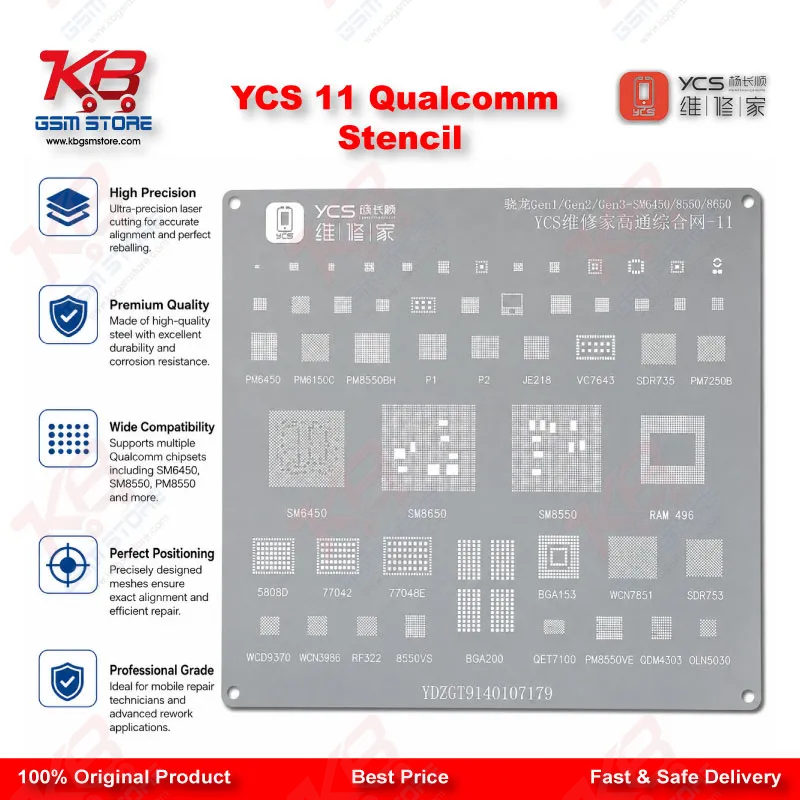 YCS 11 Qualcomm BGA Reballing Stencil – Snapdragon CPU Comprehensive Network Stencil
