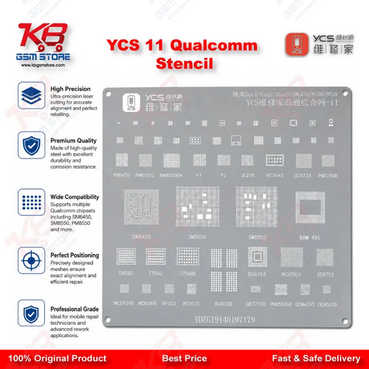YCS 11 Qualcomm BGA Reballing Stencil – Snapdragon CPU Comprehensive Network Stencil