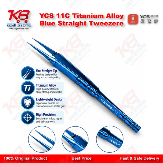  YCS 11C Titanium Alloy Blue Straight Tweezere