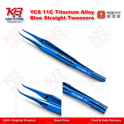  YCS 11C Titanium Alloy Blue Straight Tweezere