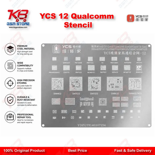 YCS 12 Qualcomm BGA Reballing Stencil – Snapdragon 7s Gen3, 7 Gen3, 6 Gen1, 4 Gen2