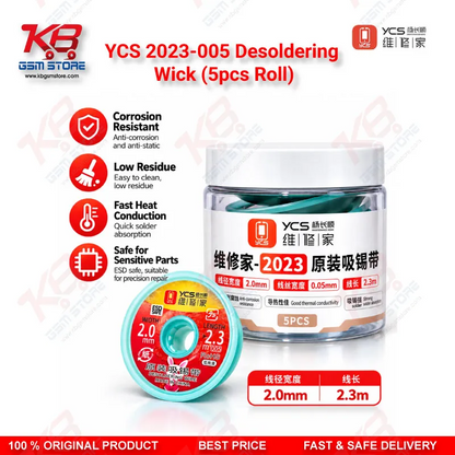 YCS 2023-005 Desoldering Wick (5pcs Roll) 2.0mm Wide Braid