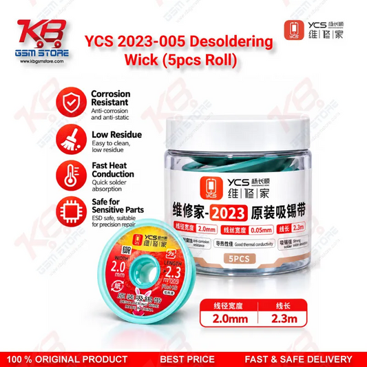 YCS 2023-005 Desoldering Wick (5pcs Roll) 2.0mm Wide Braid