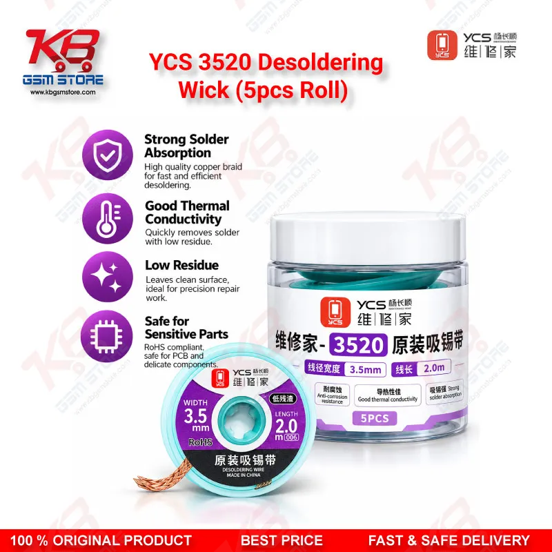 YCS 3520 Desoldering Wick (5pcs Roll) 3.5mm Solder Braid