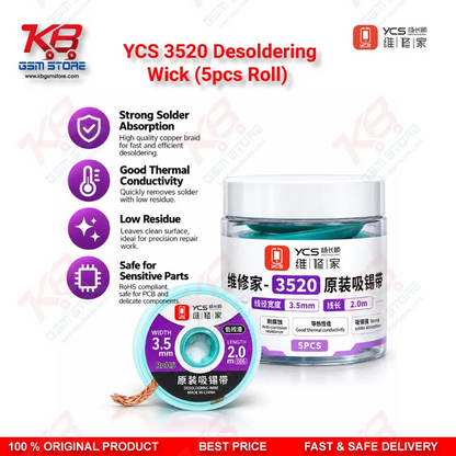 YCS 3520 Desoldering Wick (5pcs Roll) 3.5mm Solder Braid