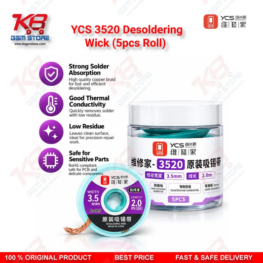 YCS 3520 Desoldering Wick (5pcs Roll) 3.5mm Solder Braid