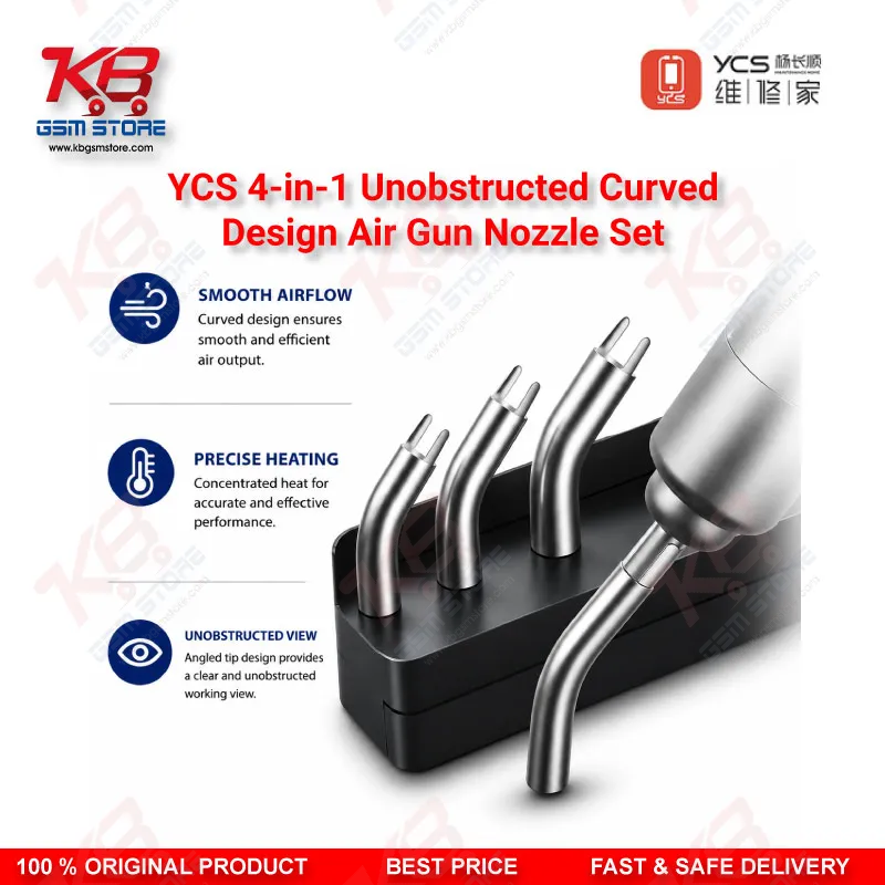 YCS 4-in-1 Curved Air Gun Nozzle Set – 5mm/10mm/12x17mm/13x13mm for YCS R1 Series Hot Air Station