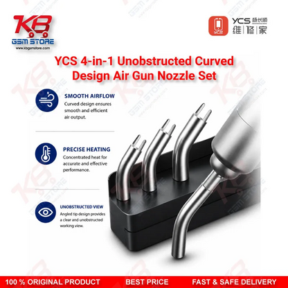 YCS 4-in-1 Curved Air Gun Nozzle Set – 5mm/10mm/12x17mm/13x13mm for YCS R1 Series Hot Air Station