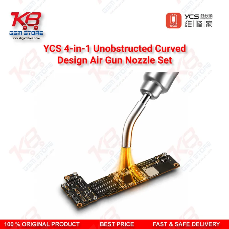 YCS 4-in-1 Curved Air Gun Nozzle Set – 5mm/10mm/12x17mm/13x13mm for YCS R1 Series Hot Air Station