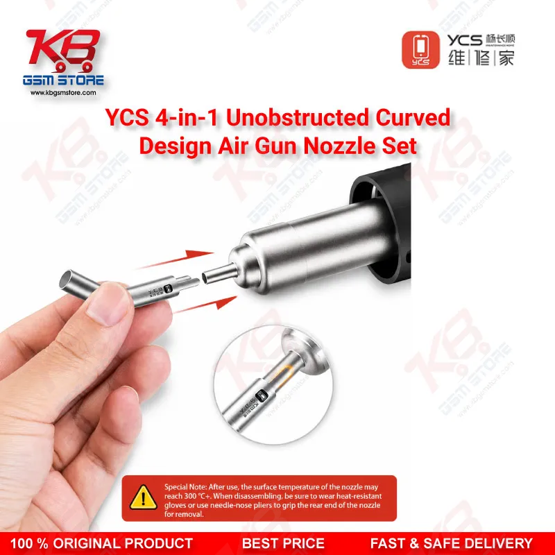 YCS 4-in-1 Curved Air Gun Nozzle Set – 5mm/10mm/12x17mm/13x13mm for YCS R1 Series Hot Air Station