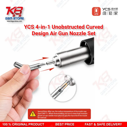 YCS 4-in-1 Curved Air Gun Nozzle Set – 5mm/10mm/12x17mm/13x13mm for YCS R1 Series Hot Air Station