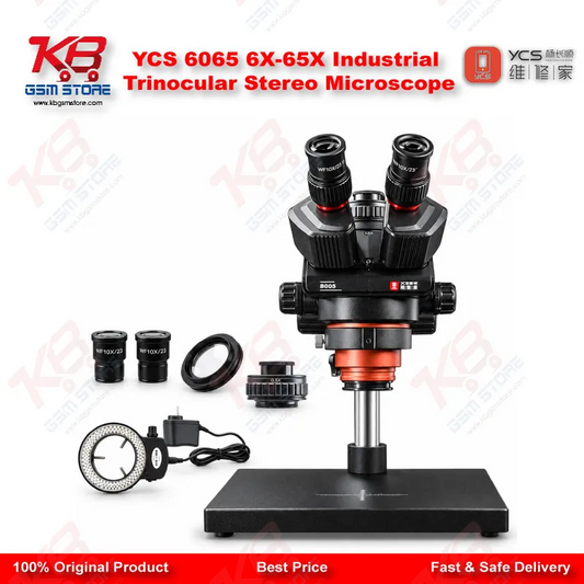 YCS 6065 6X-65X Industrial Trinocular Stereo Microscope