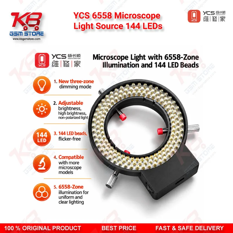 YCS 6558 Microscope Light Source 144 LEDs Zone Ring Lamp