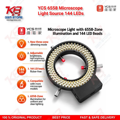 YCS 6558 Microscope Light Source 144 LEDs Zone Ring Lamp