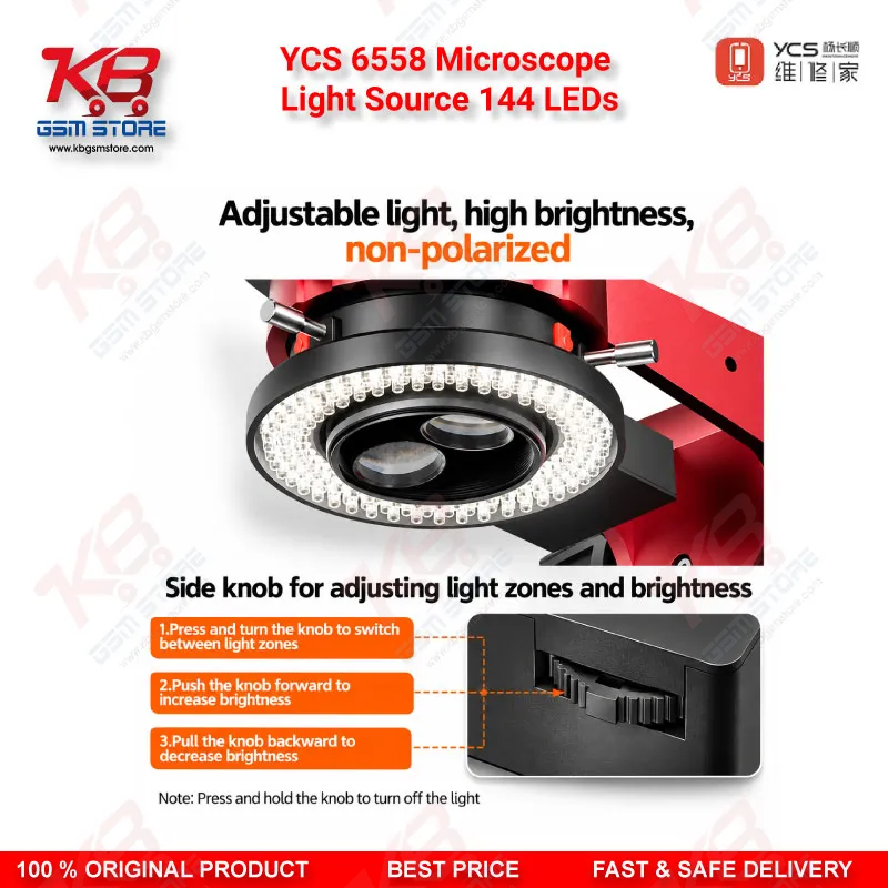 YCS 6558 Microscope Light Source 144 LEDs Zone Ring Lamp
