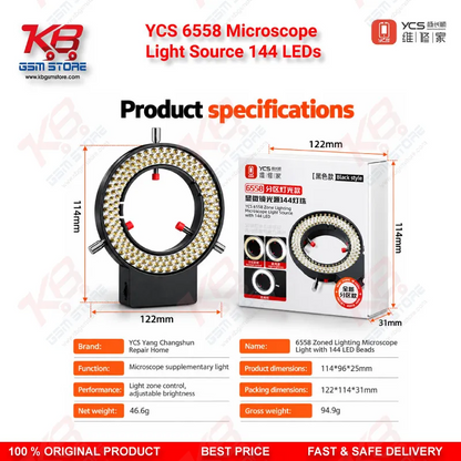 YCS 6558 Microscope Light Source 144 LEDs Zone Ring Lamp