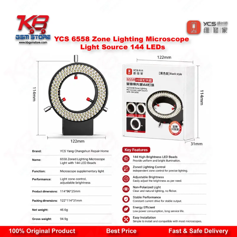 YCS 6558 Zone Lighting Microscope Light Source – 144 LED Beads